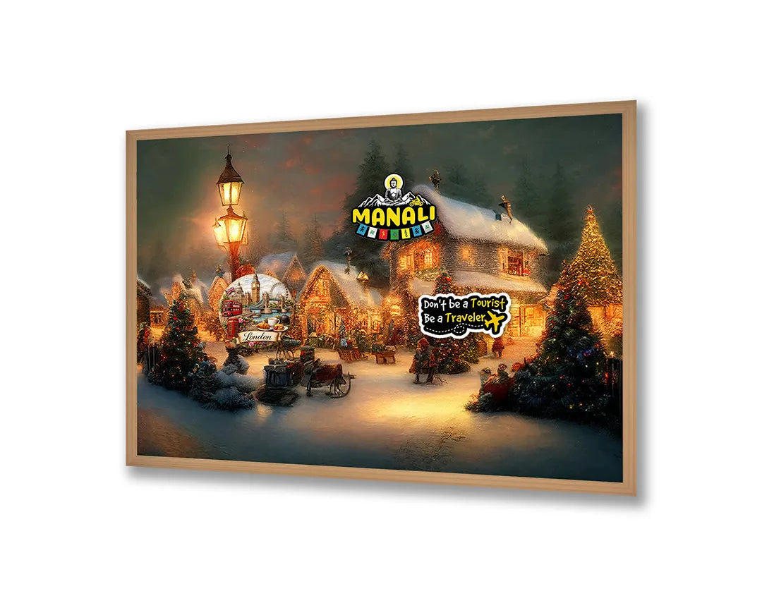Metalen Magneetbord met print van Sfeervol kerstdorpje perfect als decoratie