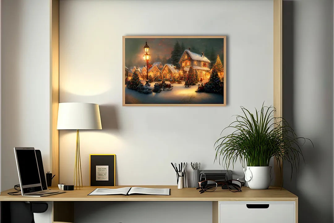 Metalen Magneetbord met print van Sfeervol kerstdorpje perfect als decoratie