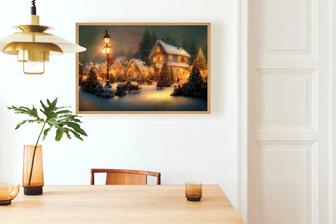 Metalen Magneetbord met print van Sfeervol kerstdorpje perfect als decoratie