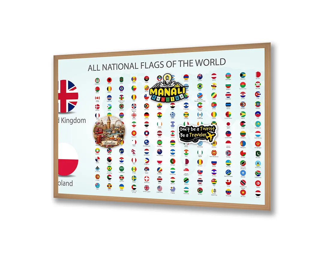Metalen Magneetbord met print van Wereldvlaggen poster perfect als decoratie