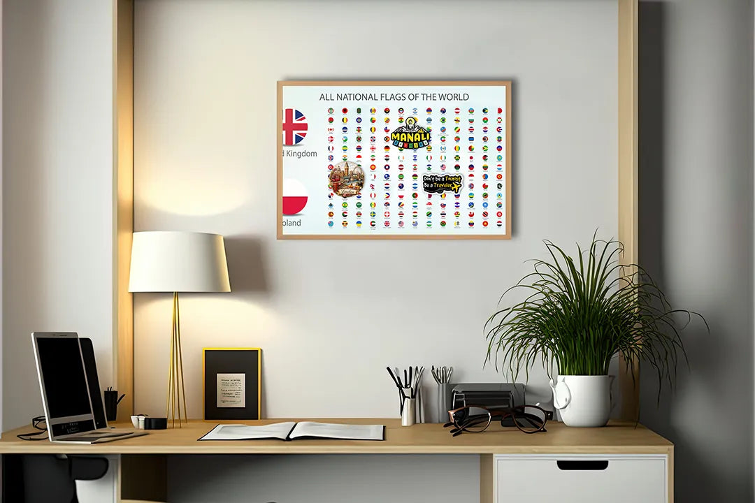 Metalen Magneetbord met print van Wereldvlaggen poster perfect als decoratie