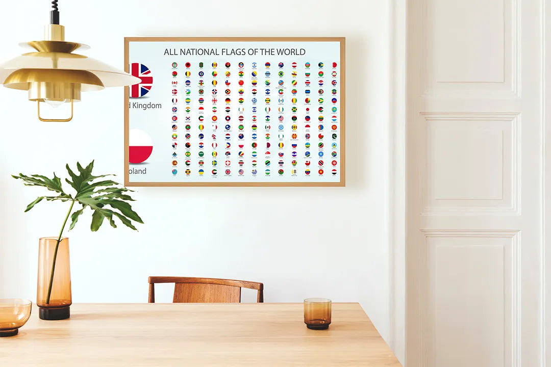 Metalen Magneetbord met print van Wereldvlaggen poster perfect als decoratie