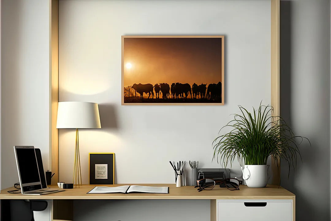 Metalen Magneetbord met print van Koeien silhouet zonsondergang perfect als decoratie