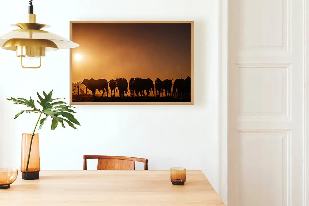 Metalen Magneetbord met print van Koeien silhouet zonsondergang perfect als decoratie