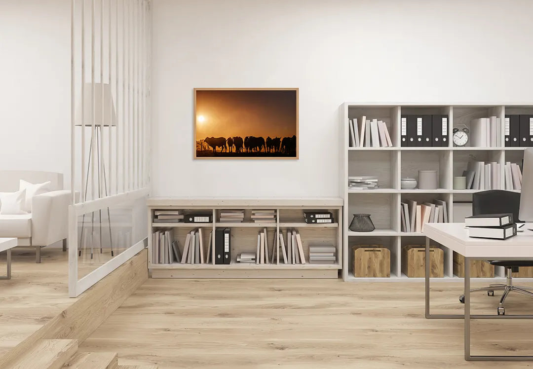 Metalen Magneetbord met print van Koeien silhouet zonsondergang perfect als decoratie