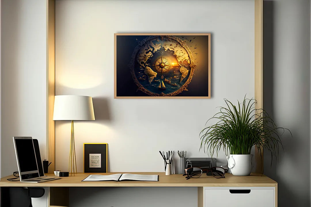 Metalen Magneetbord met print van Kompas ster in ruimte perfect als decoratie