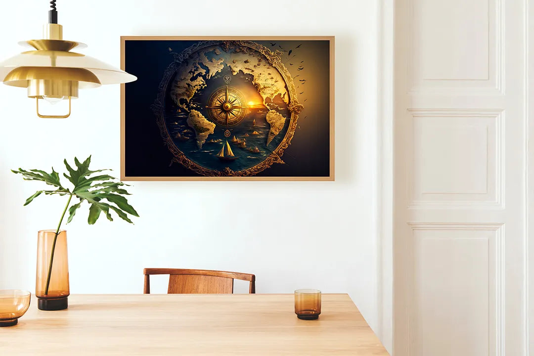 Metalen Magneetbord met print van Kompas ster in ruimte perfect als decoratie