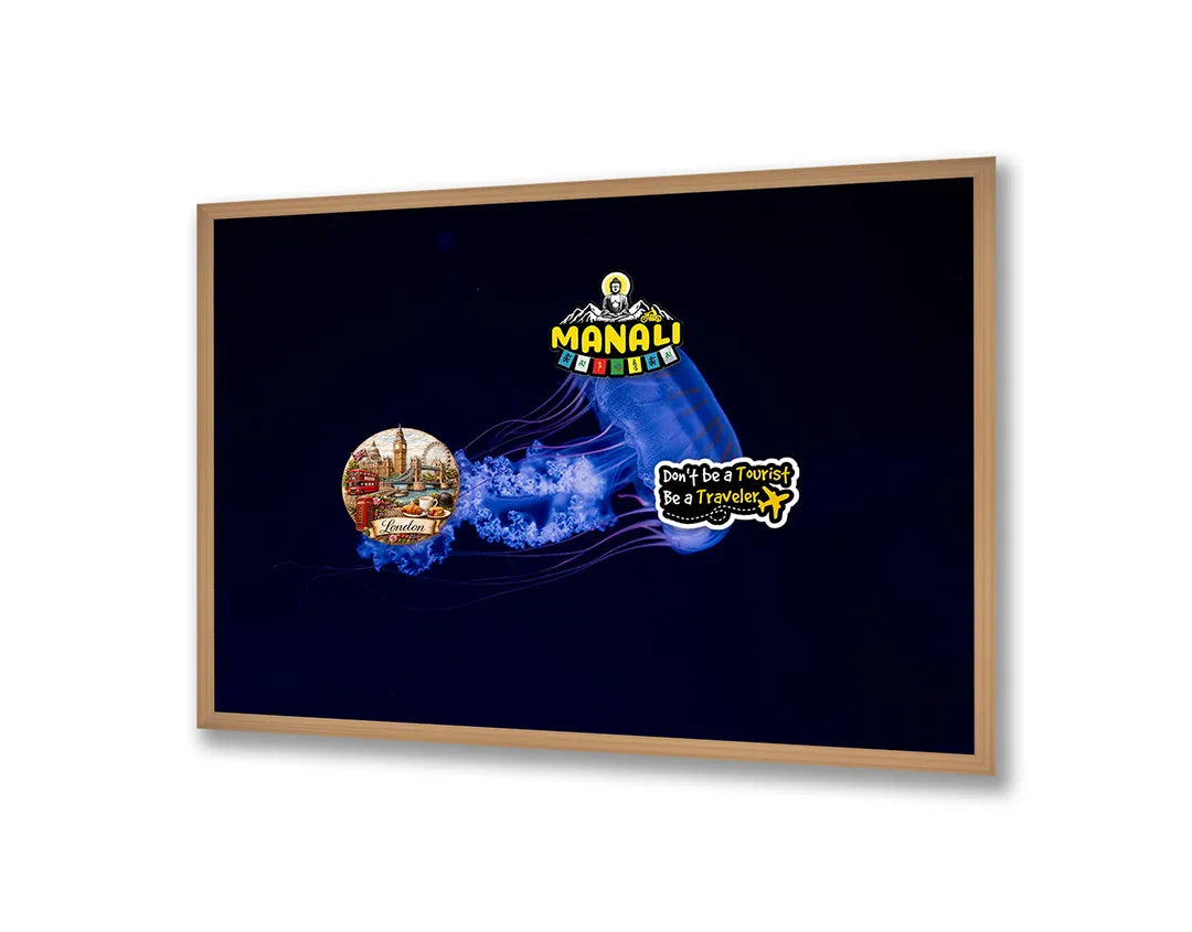 Metalen Magneetbord met print van Blauwe kwal onderwater perfect als decoratie