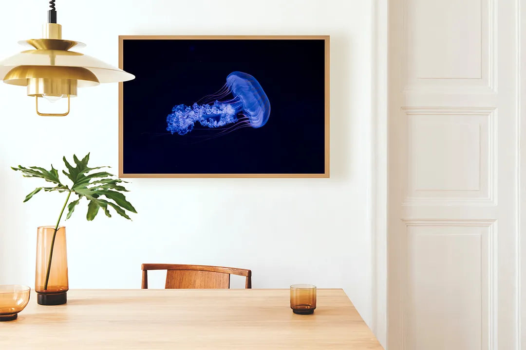 Metalen Magneetbord met print van Blauwe kwal onderwater perfect als decoratie