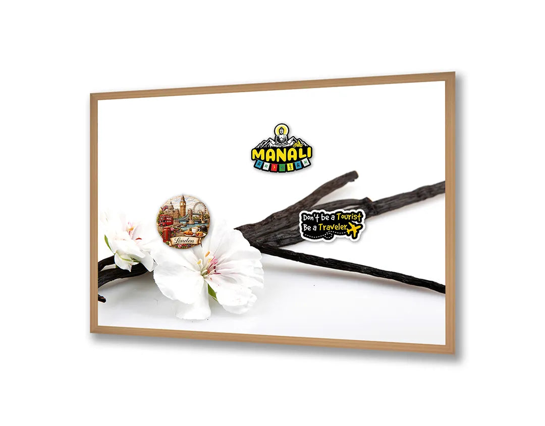 Metalen Magneetbord met afbeelding van witte orchidee met zen stenen in wit en grijs kleuren