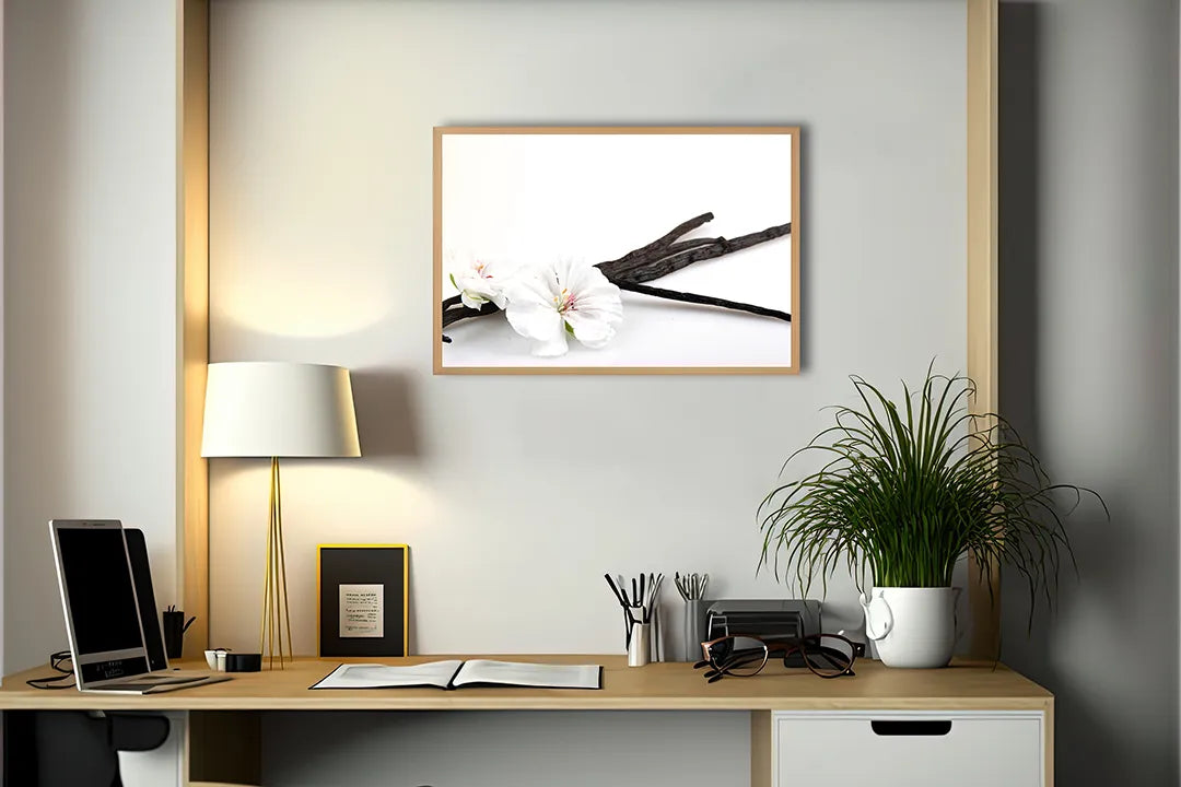 Metalen Magneetbord met afbeelding van witte orchidee met zen stenen in wit en grijs kleuren
