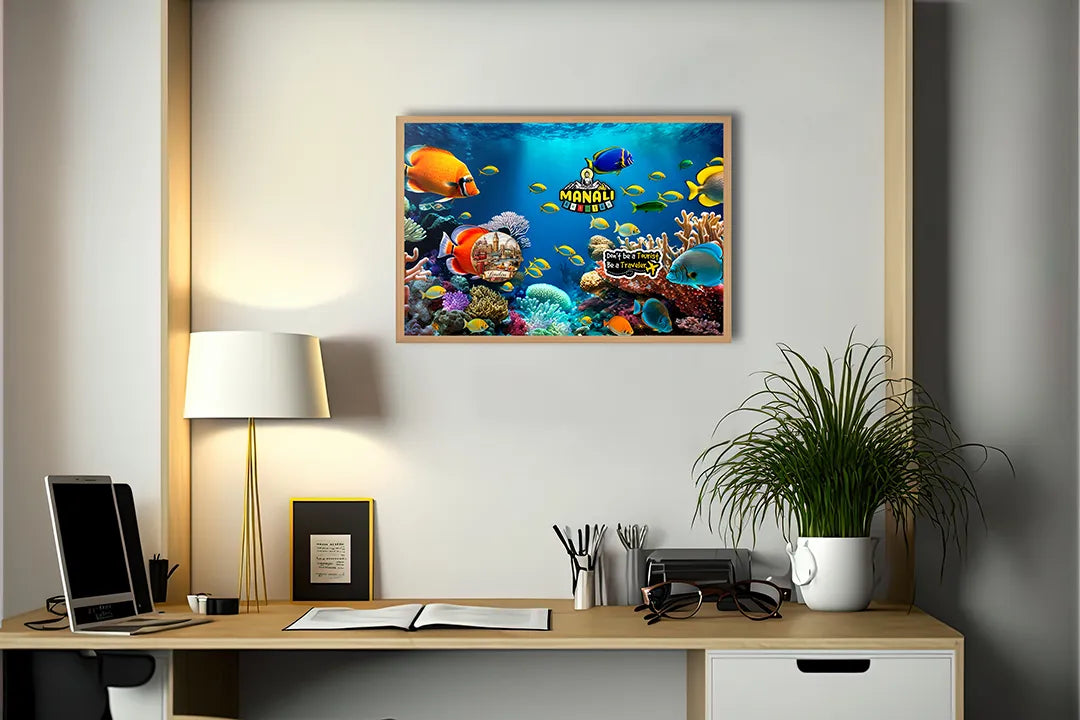 Metalen Magneetbord met print van Tropische vissen koraal perfect als decoratie