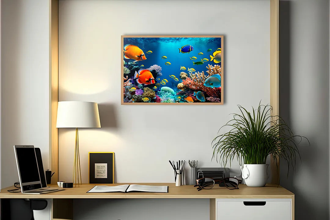Metalen Magneetbord met print van Tropische vissen koraal perfect als decoratie