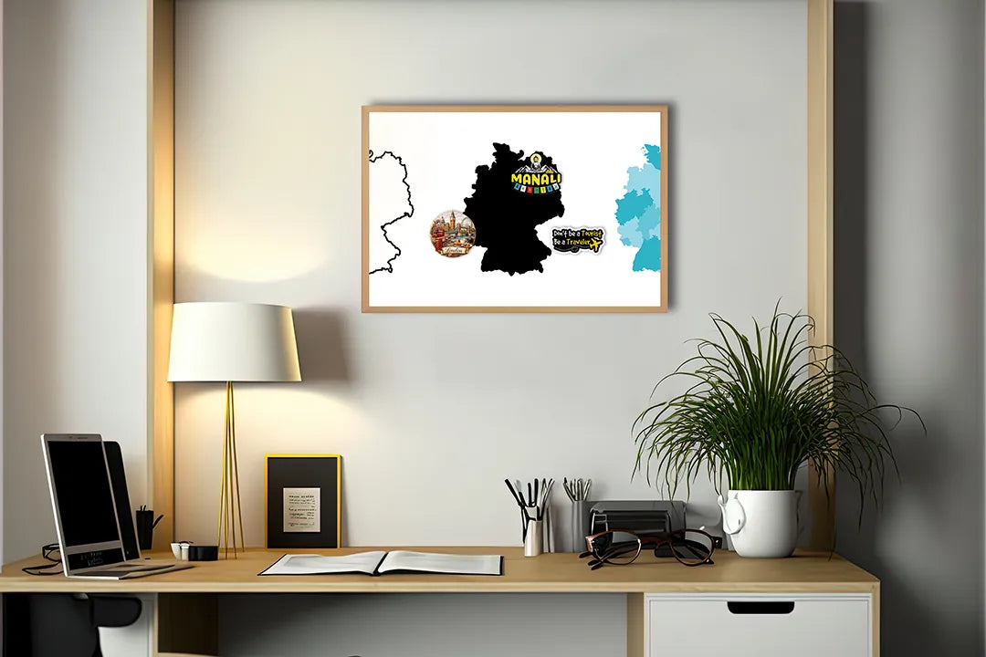 Metalen Magneetbord met print van Duitsland kaart zwart wit perfect als decoratie