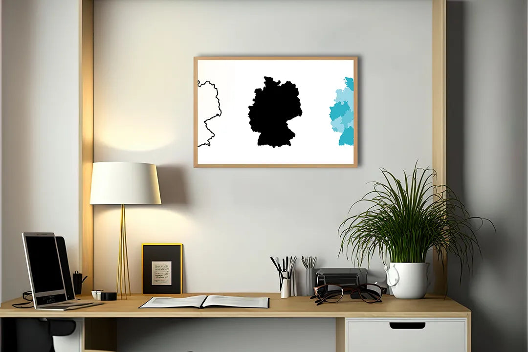 Metalen Magneetbord met print van Duitsland kaart zwart wit perfect als decoratie