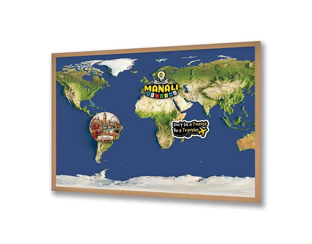 Metalen Magneetbord met print van Wereldkaart blauw landschap perfect als decoratie