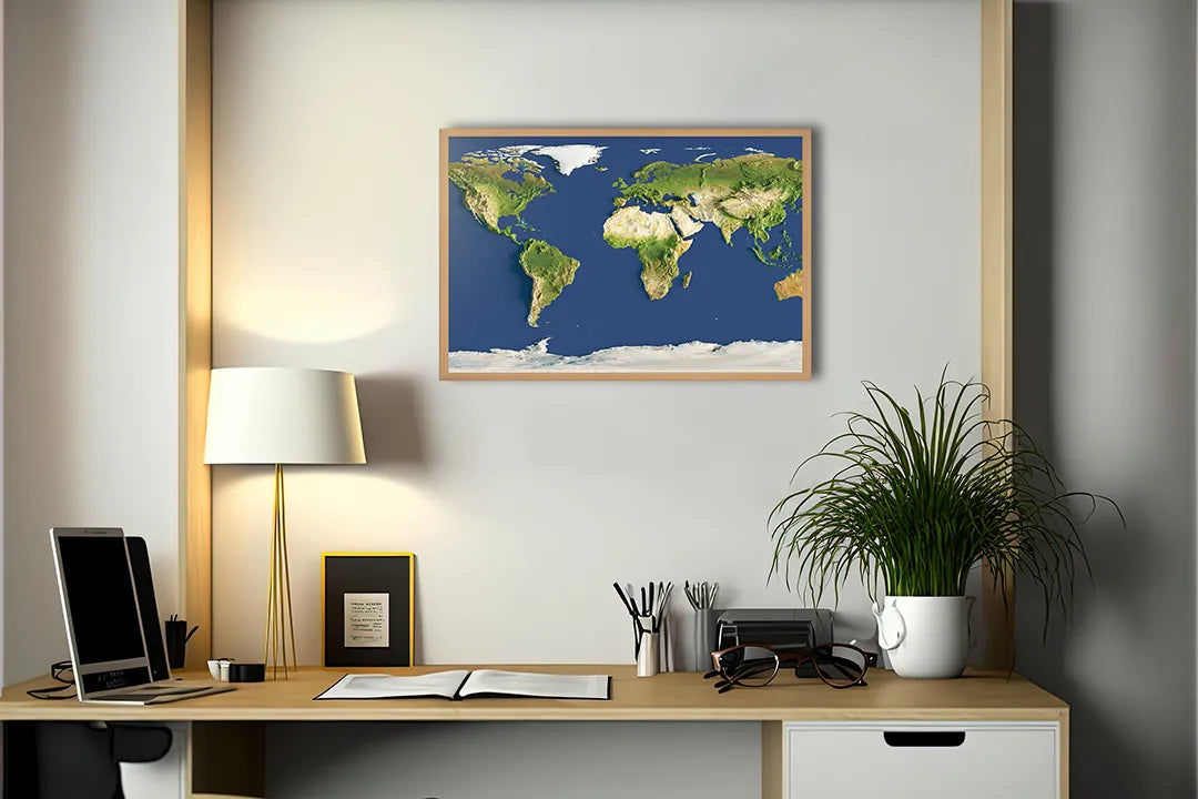 Metalen Magneetbord met print van Wereldkaart blauw landschap perfect als decoratie