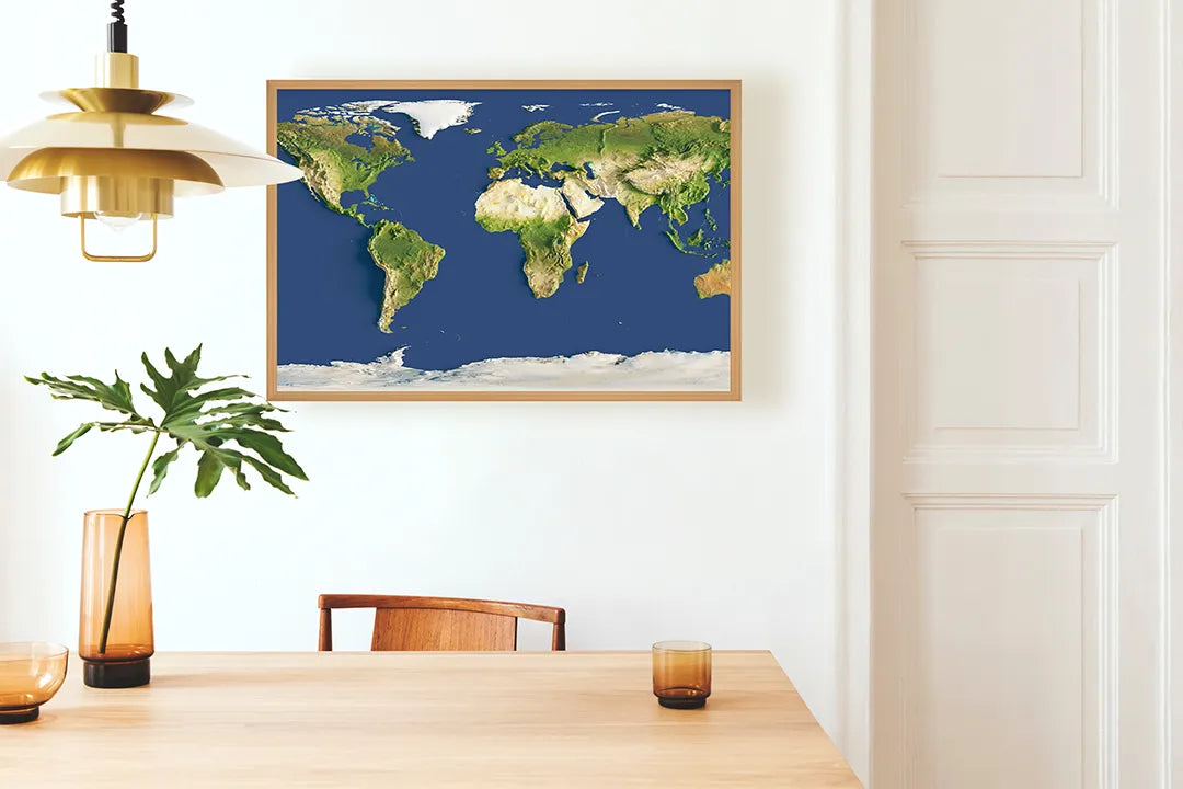 Metalen Magneetbord met print van Wereldkaart blauw landschap perfect als decoratie