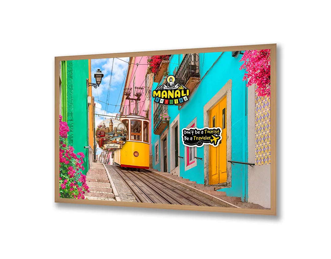 Metalen Magneetbord met print van Gele tram Lissabon perfect als decoratie