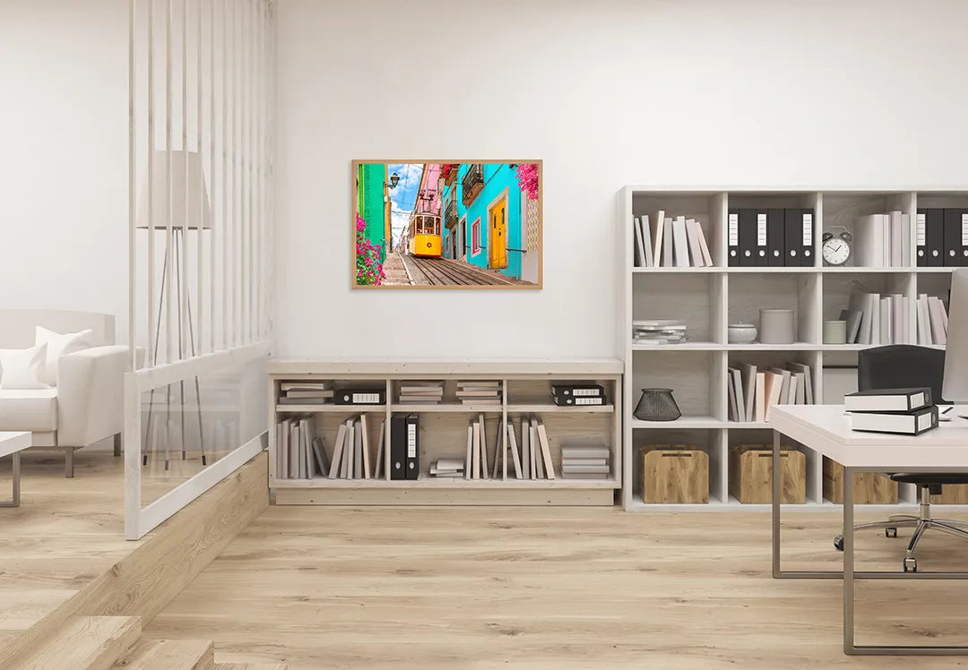 Metalen Magneetbord met print van Gele tram Lissabon perfect als decoratie