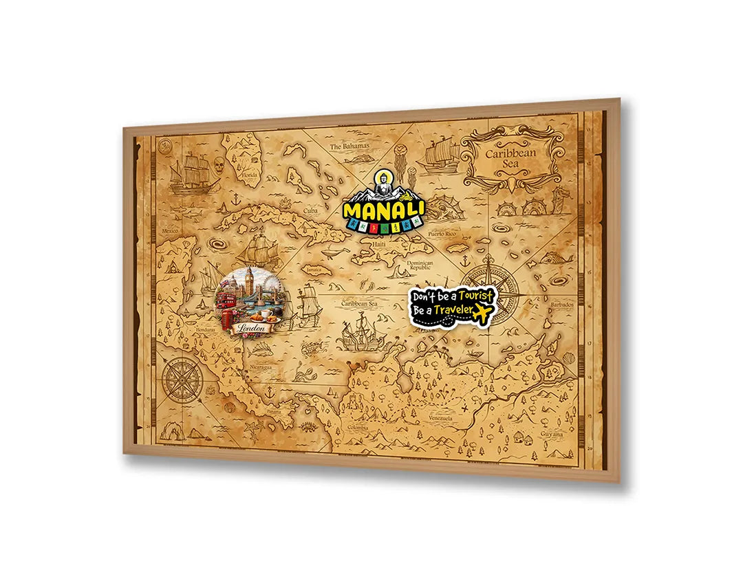 Metalen Magneetbord met print van Piratenkaart geel perfect als decoratie