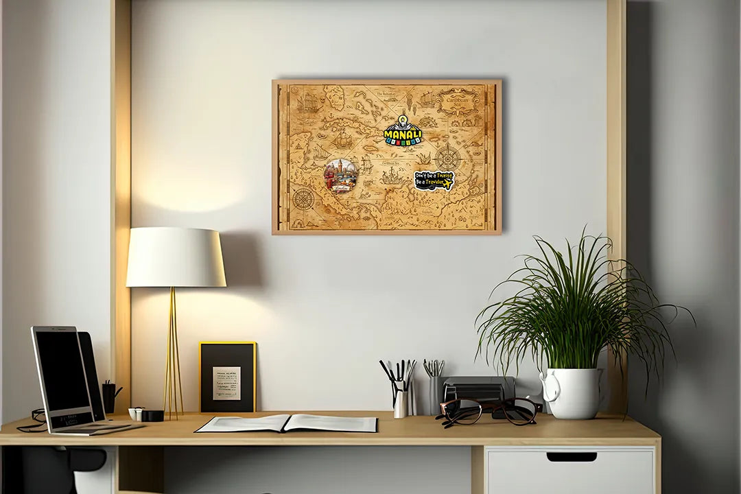 Metalen Magneetbord met print van Piratenkaart geel perfect als decoratie