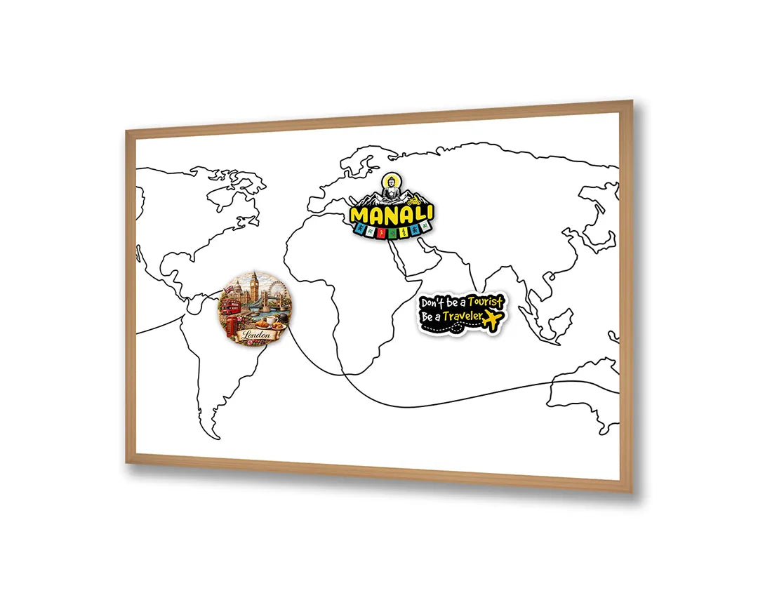 Metalen Magneetbord met print van Wereldkaart zwarte lijnen perfect als decoratie