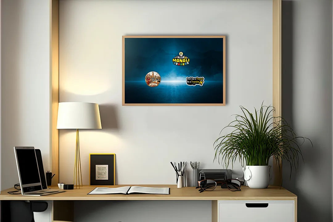 Metalen Magneetbord met print van Blauw licht in duisternis perfect als decoratie