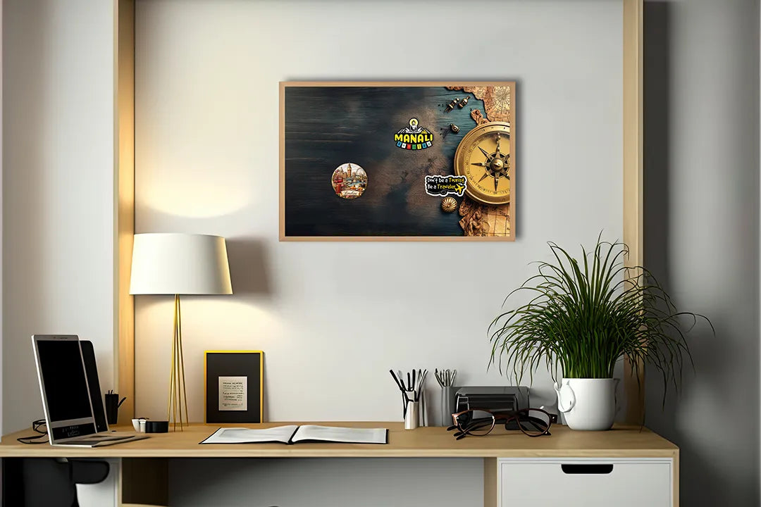 Metalen Magneetbord met print van Oud kompas op kaart perfect als decoratie