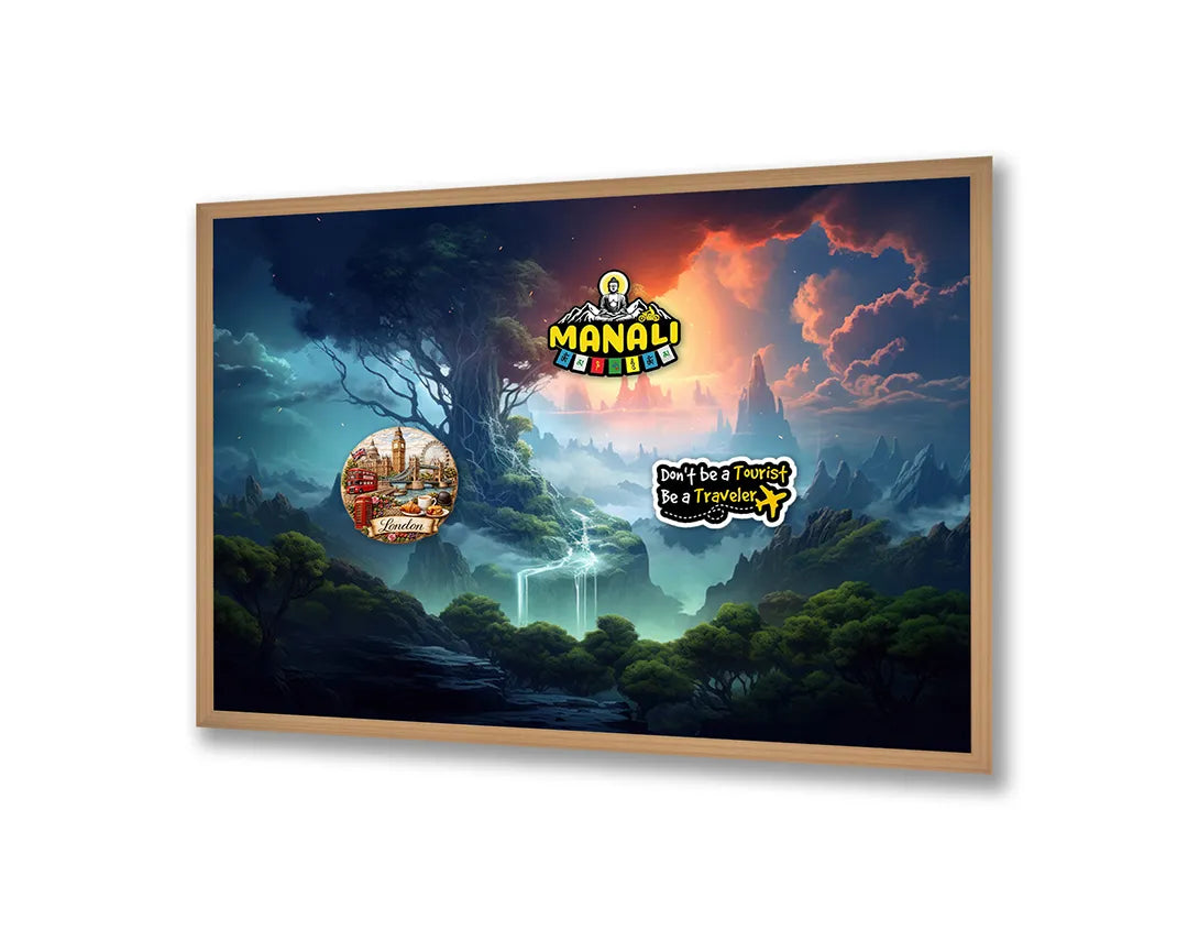 Metalen Magneetbord met print van Magisch bos zonsondergang perfect als decoratie