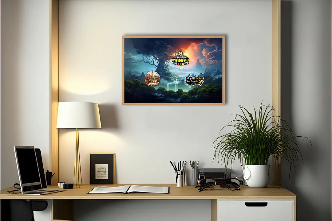 Metalen Magneetbord met print van Magisch bos zonsondergang perfect als decoratie