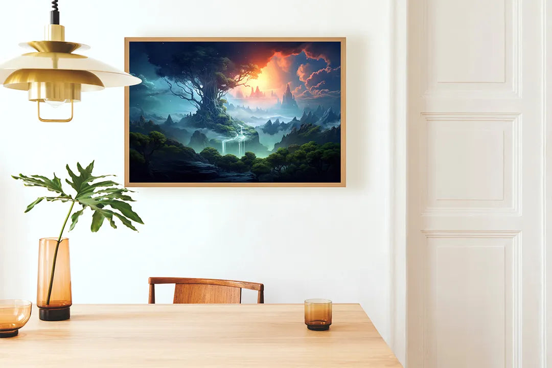 Metalen Magneetbord met print van Magisch bos zonsondergang perfect als decoratie