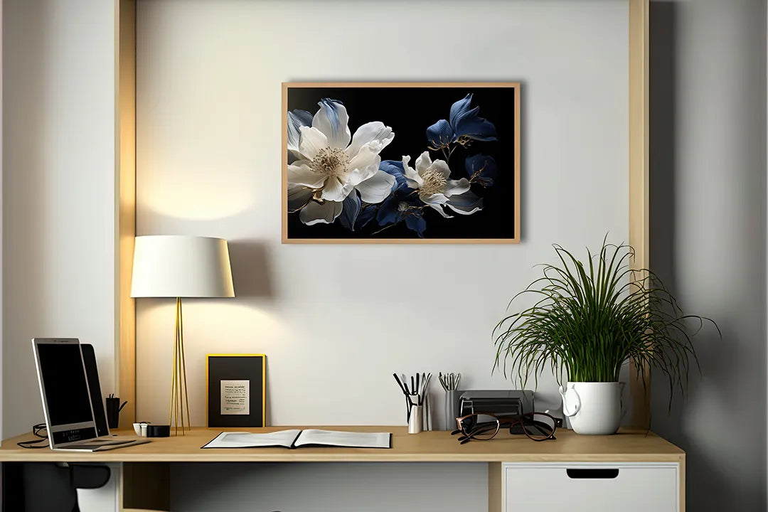 Metalen Magneetbord met print van Witte orchidee op zwart perfect als decoratie