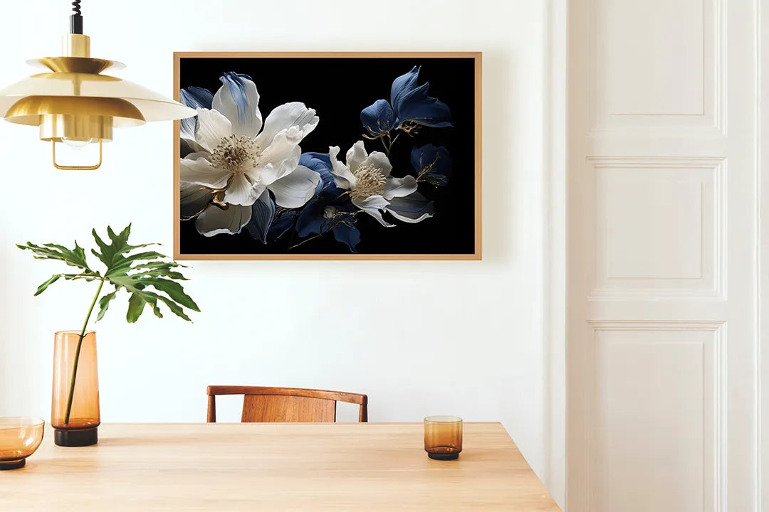 Metalen Magneetbord met print van Witte orchidee op zwart perfect als decoratie