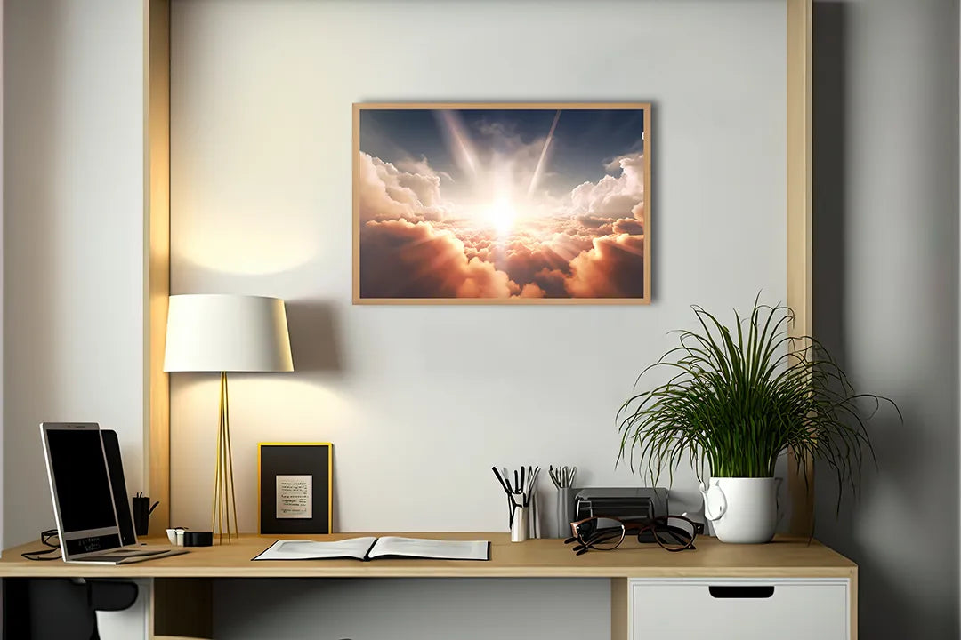 Metalen Magneetbord met print van Hemel wolken zonlicht perfect als decoratie