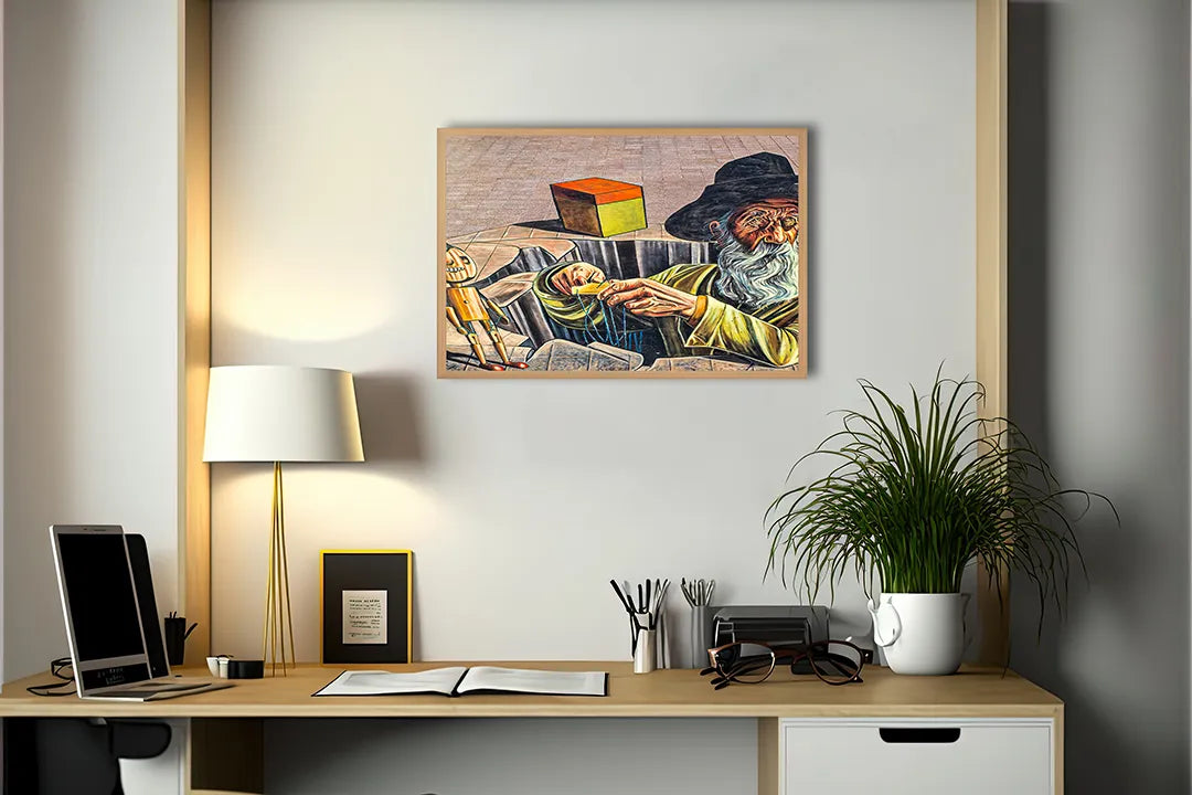 Metalen Magneetbord met print van Schilderij abstract gezicht perfect als decoratie