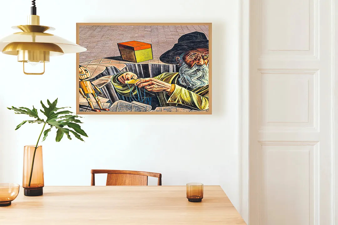 Metalen Magneetbord met print van Schilderij abstract gezicht perfect als decoratie
