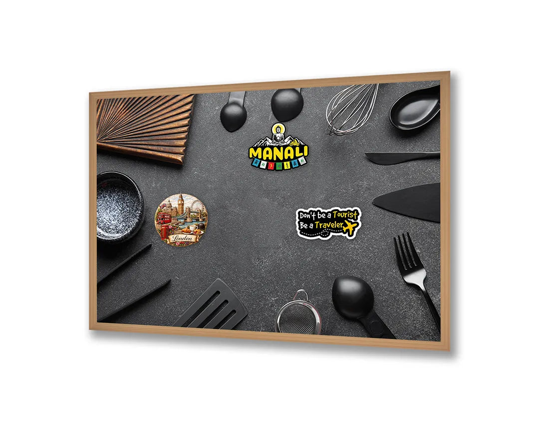 Metalen Magneetbord met print van Kookgerei donkere achtergrond perfect als decoratie