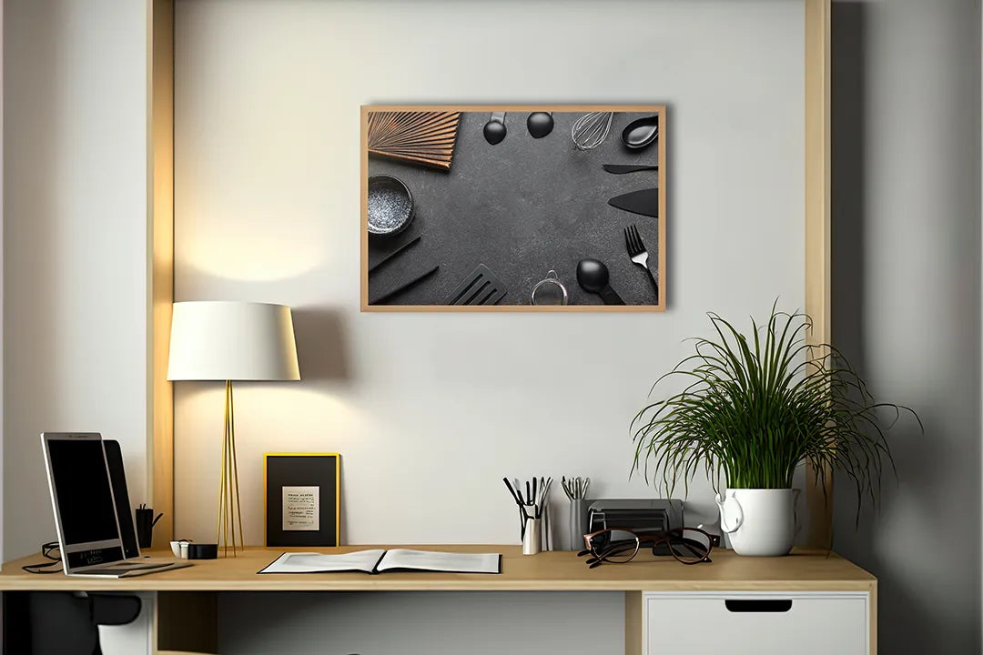 Metalen Magneetbord met print van Kookgerei donkere achtergrond perfect als decoratie