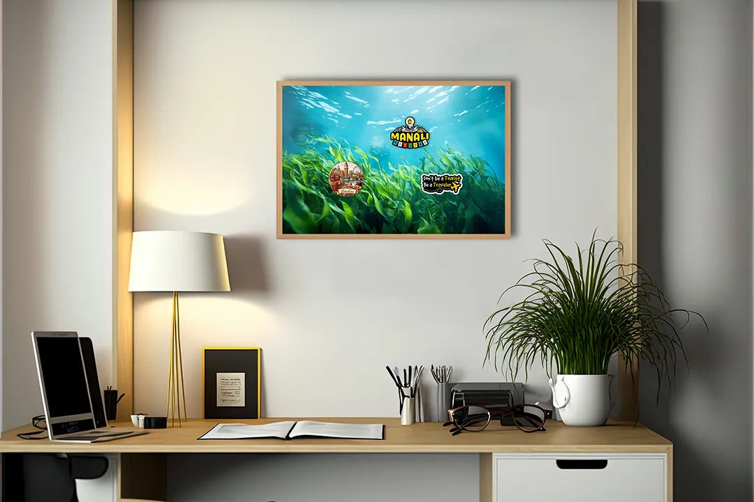 Metalen Magneetbord met print van Groene bladeren onderwater perfect als decoratie
