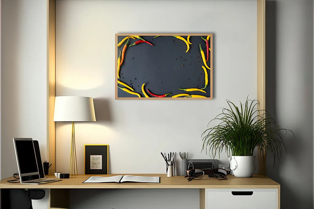 Metalen Magneetbord met print van Rode en gele pepers lijst perfect als decoratie