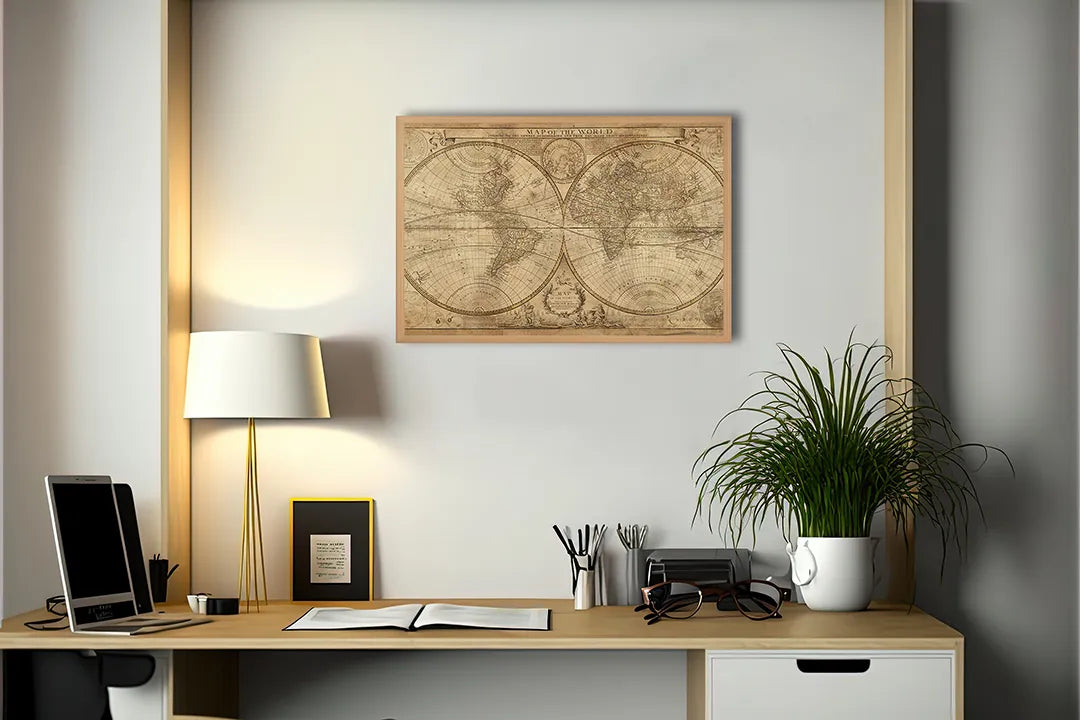 Metalen Magneetbord met print van Wereldbol vintage stijl perfect als decoratie