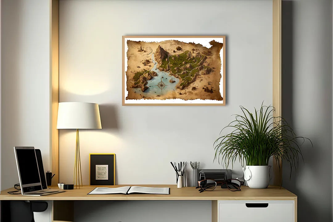 Metalen Magneetbord met print van Fantasie eiland kaart perfect als decoratie