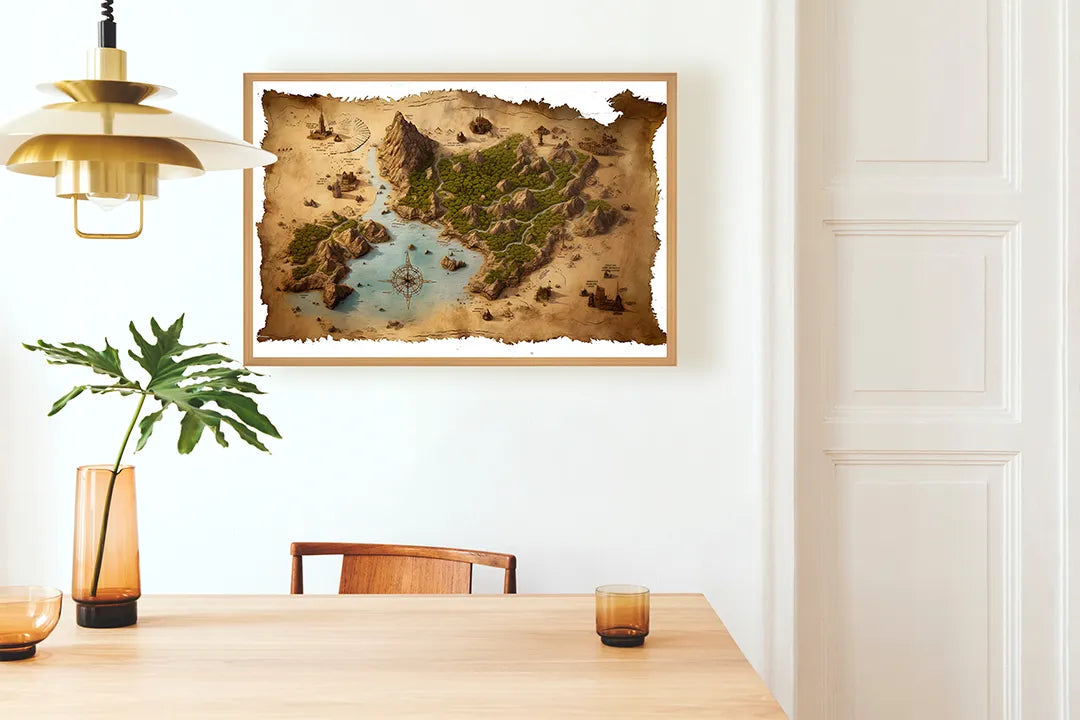 Metalen Magneetbord met print van Fantasie eiland kaart perfect als decoratie