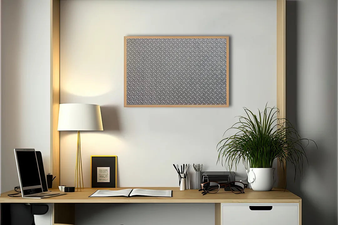 Metalen Magneetbord met afbeelding van metalen traanplaat textuur in zilver grijs kleuren
