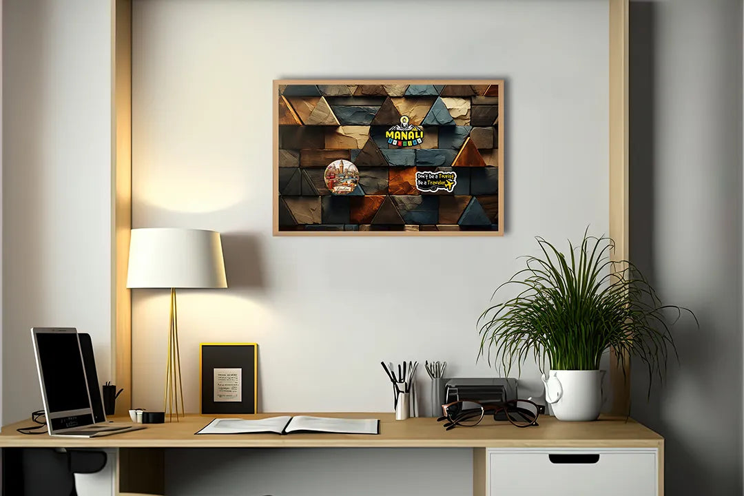 Metalen Magneetbord met print van Houten 3D driehoeken perfect als decoratie