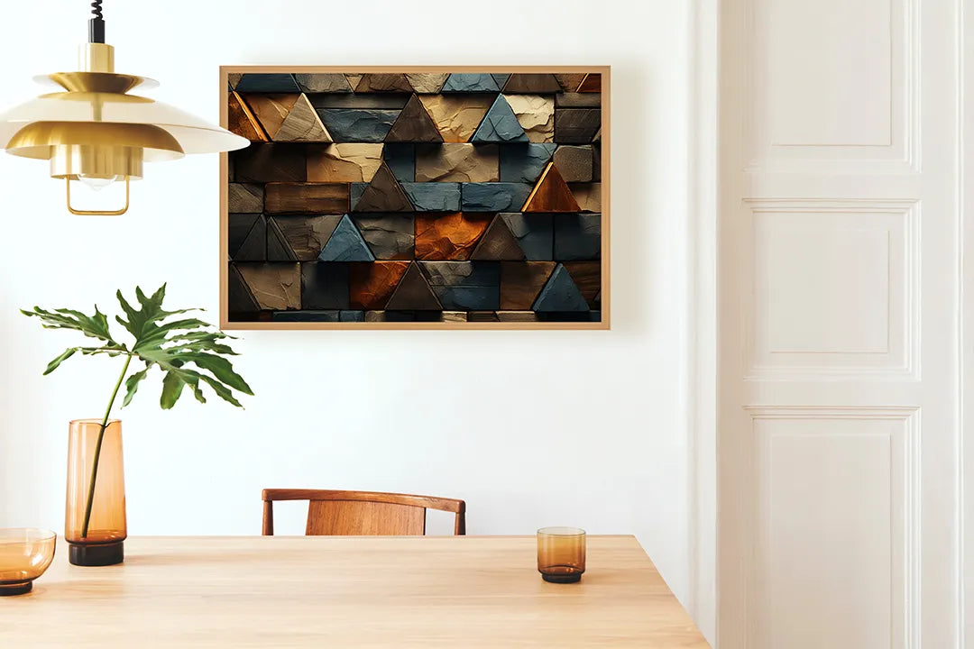Metalen Magneetbord met print van Houten 3D driehoeken perfect als decoratie