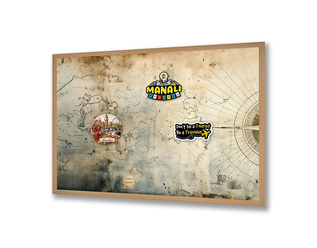Metalen Magneetbord met print van Vage oude wereldkaart perfect als decoratie