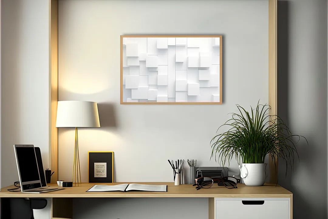 Metalen Magneetbord met print van Witte 3D blokken perfect als decoratie