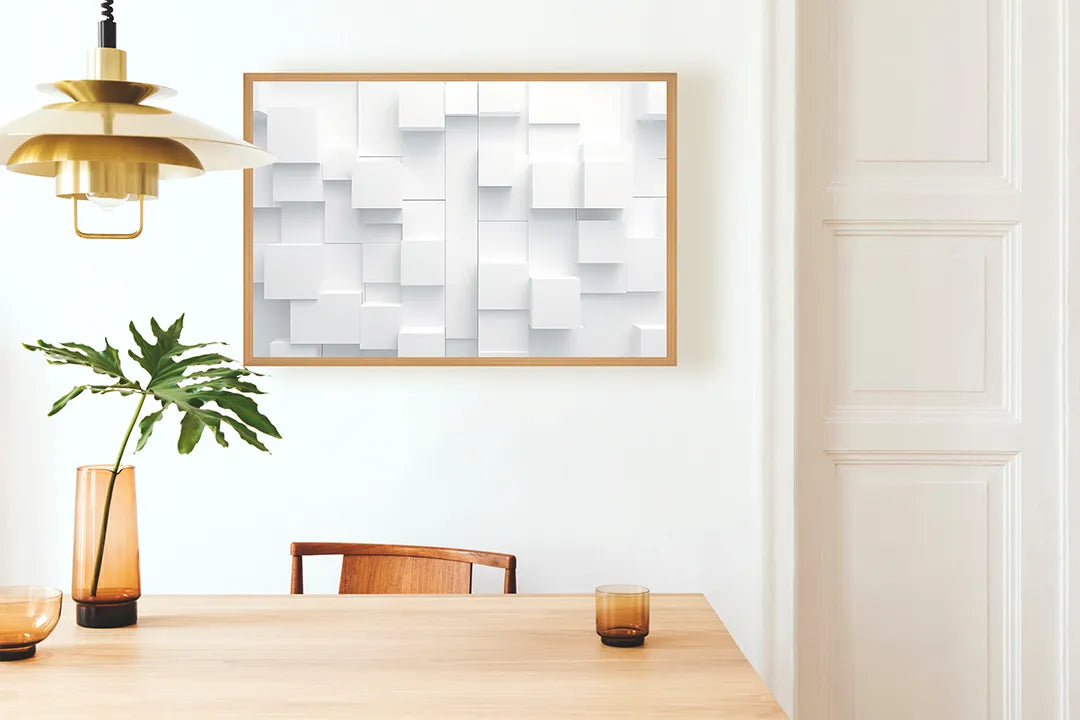 Metalen Magneetbord met print van Witte 3D blokken perfect als decoratie